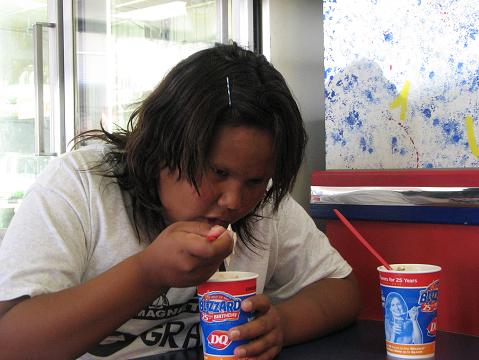 (Above) Daphne Reyna is the first trying to eat the most blizzards in 10.6 minutes