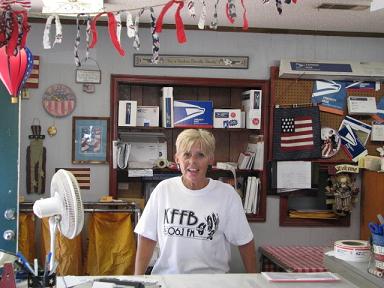 (Above) Polly at the Fairfield Bay Post Office Welcomes everyone to town