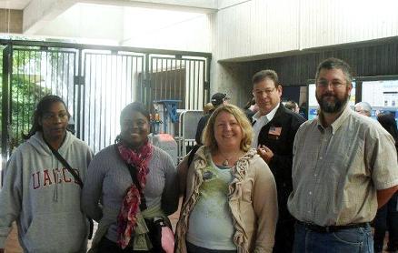 BSA group members left to right: Forlanda Peel, Van Taylor, Leann Collins, Russell Ade, and Steve Collins, prepare to board Metro transportation while touring national monuments in Washington D.C. on October 15, 2011. BSA group members left to right: Forlanda Peel, Van Taylor, Leann Collins, Russell Ade, and Steve Collins, prepare to board Metro transportation while touring national monuments in Washington D.C. on October 15, 2011.