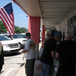 Folks line up for lunch