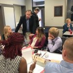 (Pictured: U.S. Senator John Boozman visits with Congressional Youth Cabinet participants during the opening meeting at the Arkansas State Chamber of Commerce.)